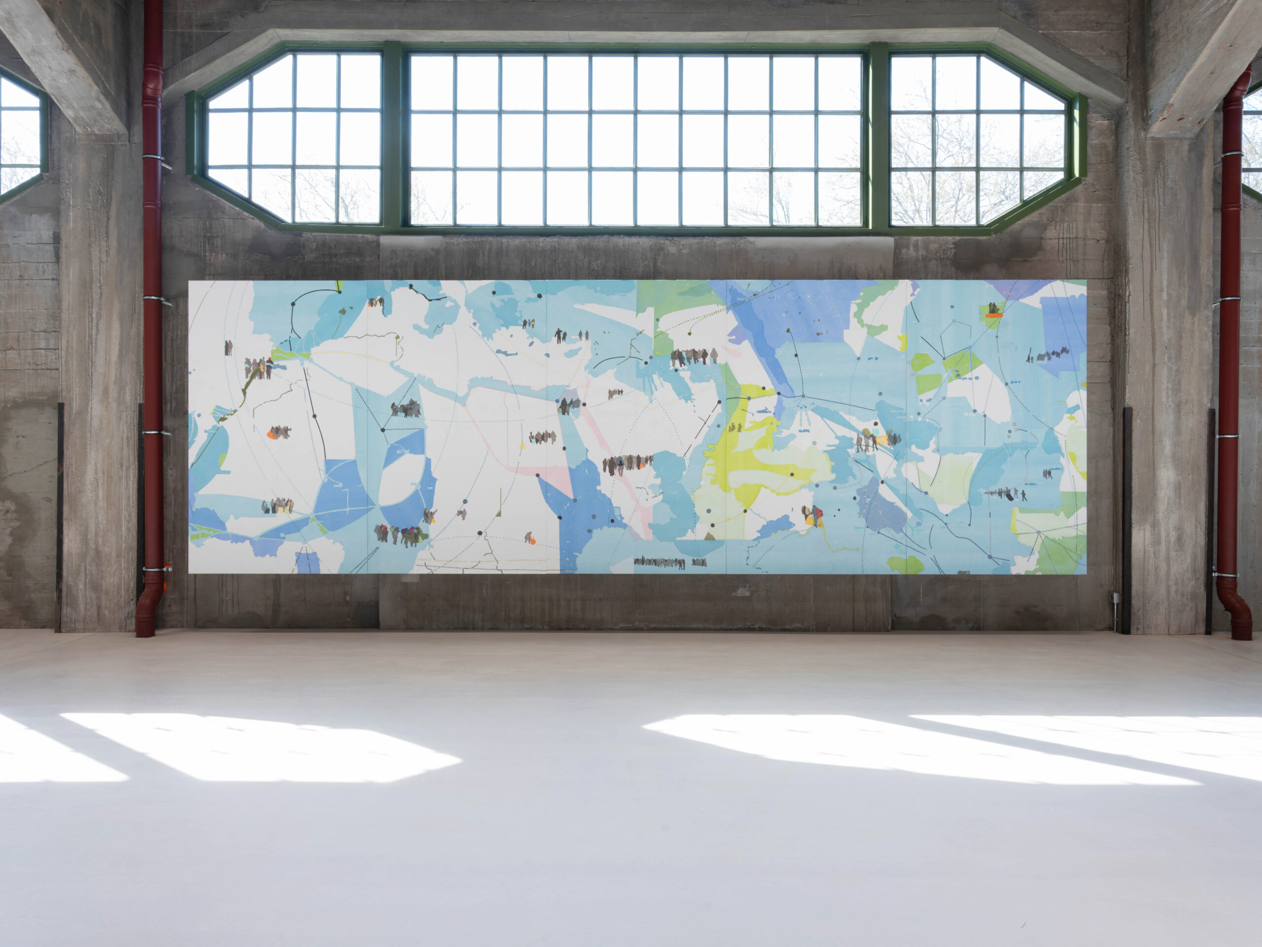 Hugo McCloud, Dislocated Origins, 2023-2024, Fenix collection. The work, created specifically for the museum, is made from various layers of disposable plastic bags, melted onto the canvas, ph. Titia Hahne